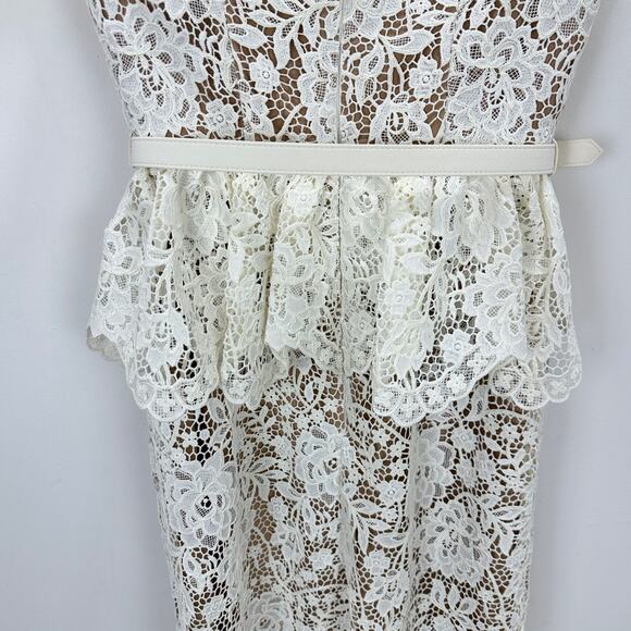 Self Portrait Cream Lace Peplum Midi Dress Wedding Bridal Cocktail US 2 NWT - Picture 10 of 16